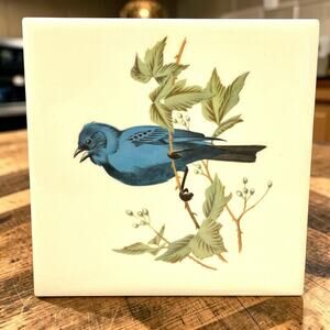 Vintage MOSAIC Bluebird Trivet 6” Square Heat Resistant Kitchen Hot Plate